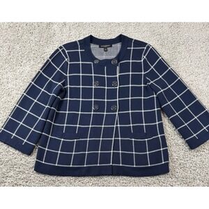 Banana Republic Womens Double Breasted Button‎ Plaid Sweater Navy Casual Medium